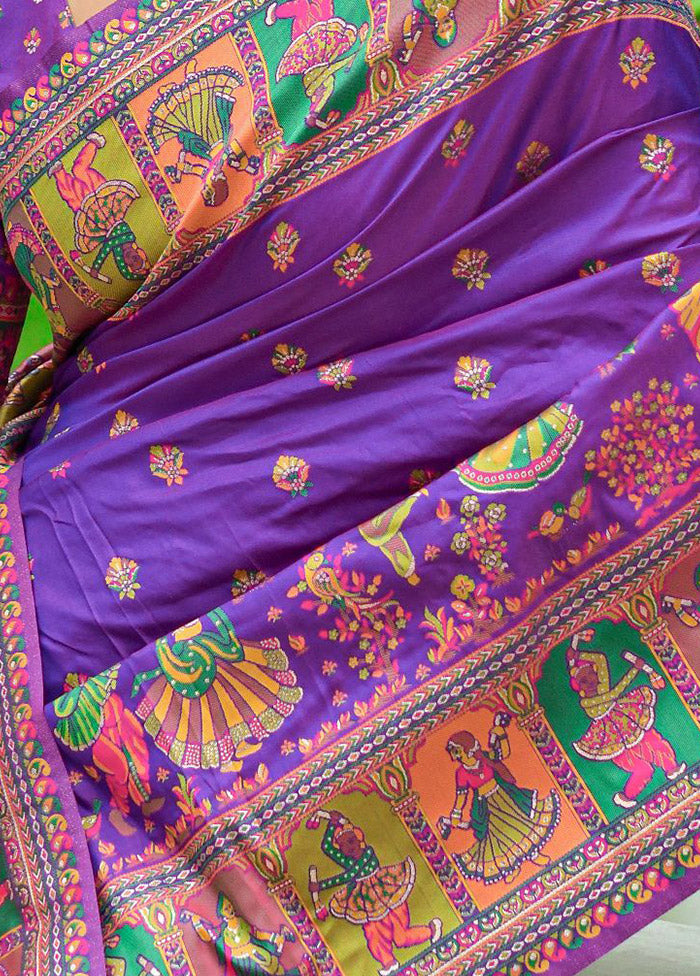 Purple Spun Silk Saree With Blouse Piece - Indian Silk House Agencies