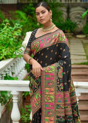 Black Spun Silk Saree With Blouse Piece - Indian Silk House Agencies