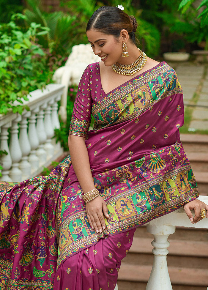 Dark Pink Spun Silk Saree With Blouse Piece - Indian Silk House Agencies