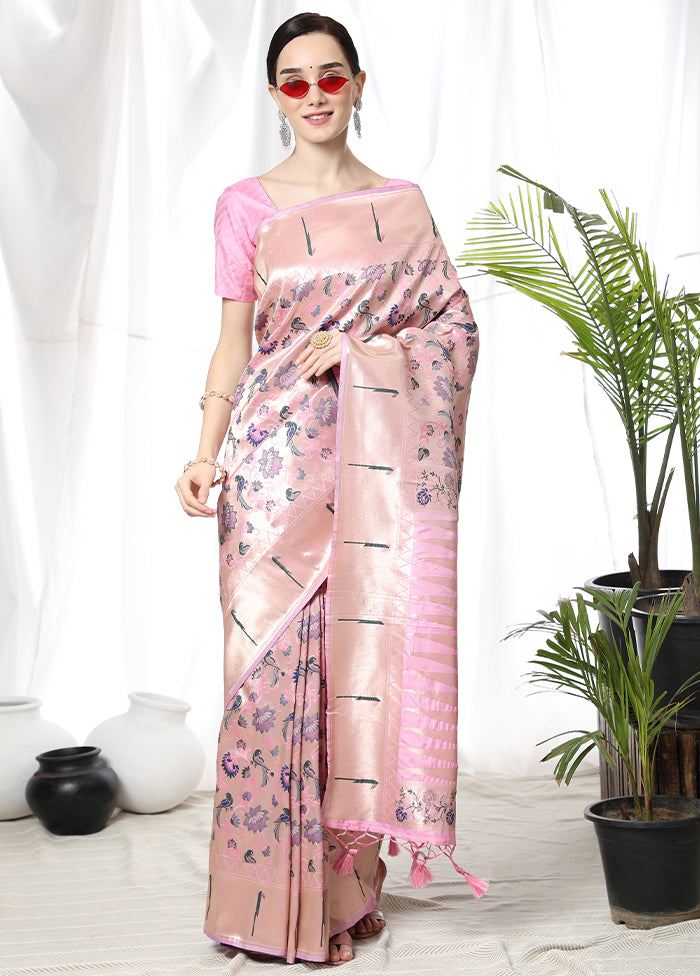 Baby Pink Spun Silk Saree With Blouse Piece - Indian Silk House Agencies