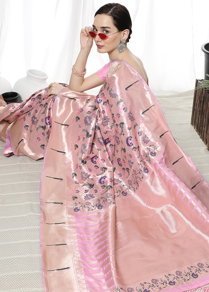 Baby Pink Spun Silk Saree With Blouse Piece - Indian Silk House Agencies