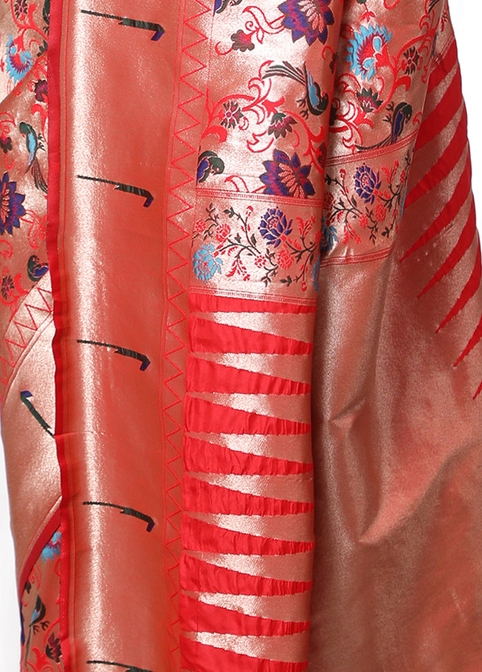 Red Spun Silk Saree With Blouse Piece - Indian Silk House Agencies