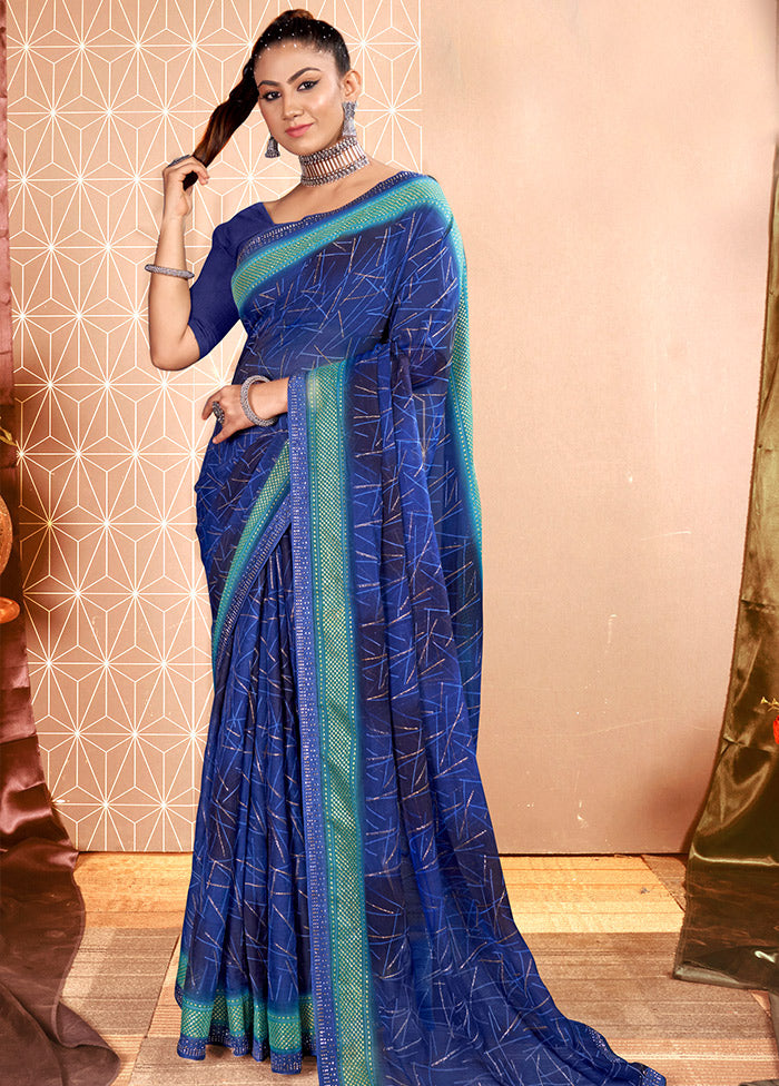 Blue Chiffon Silk Saree With Blouse Piece - Indian Silk House Agencies