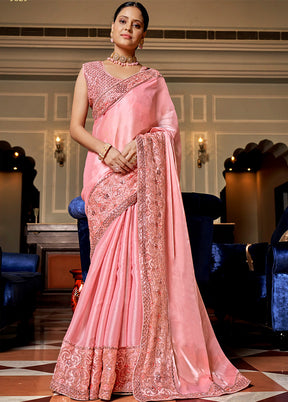 Pink Chiffon Silk Saree With Blouse Piece - Indian Silk House Agencies