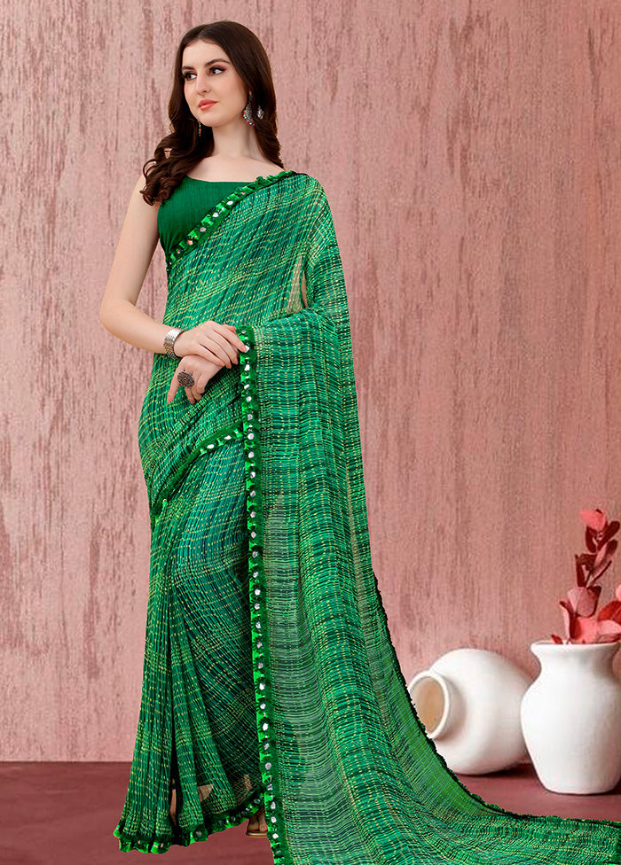 Green Spun Silk Saree With Blouse Piece - Indian Silk House Agencies