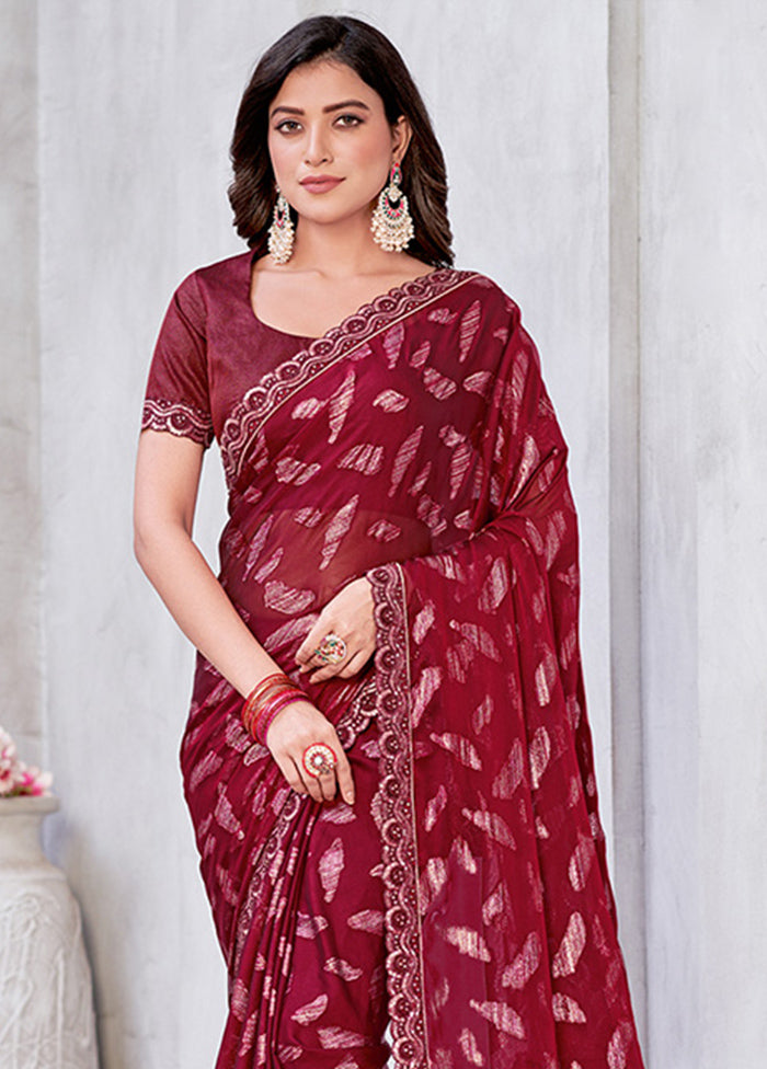 Red Spun Silk Saree With Blouse Piece - Indian Silk House Agencies