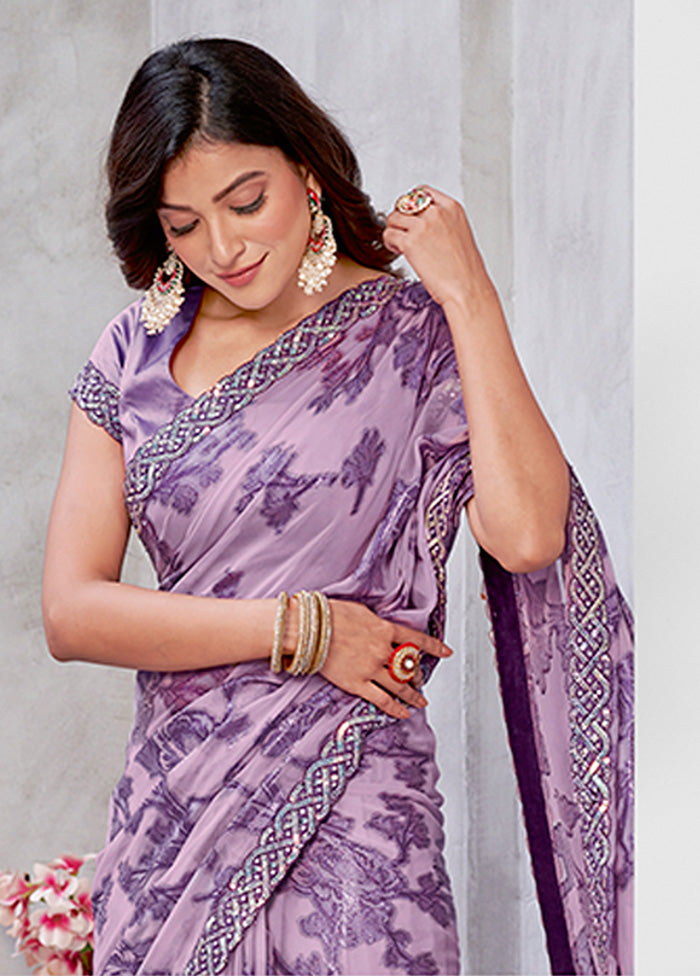 Purple Spun Silk Saree With Blouse Piece - Indian Silk House Agencies