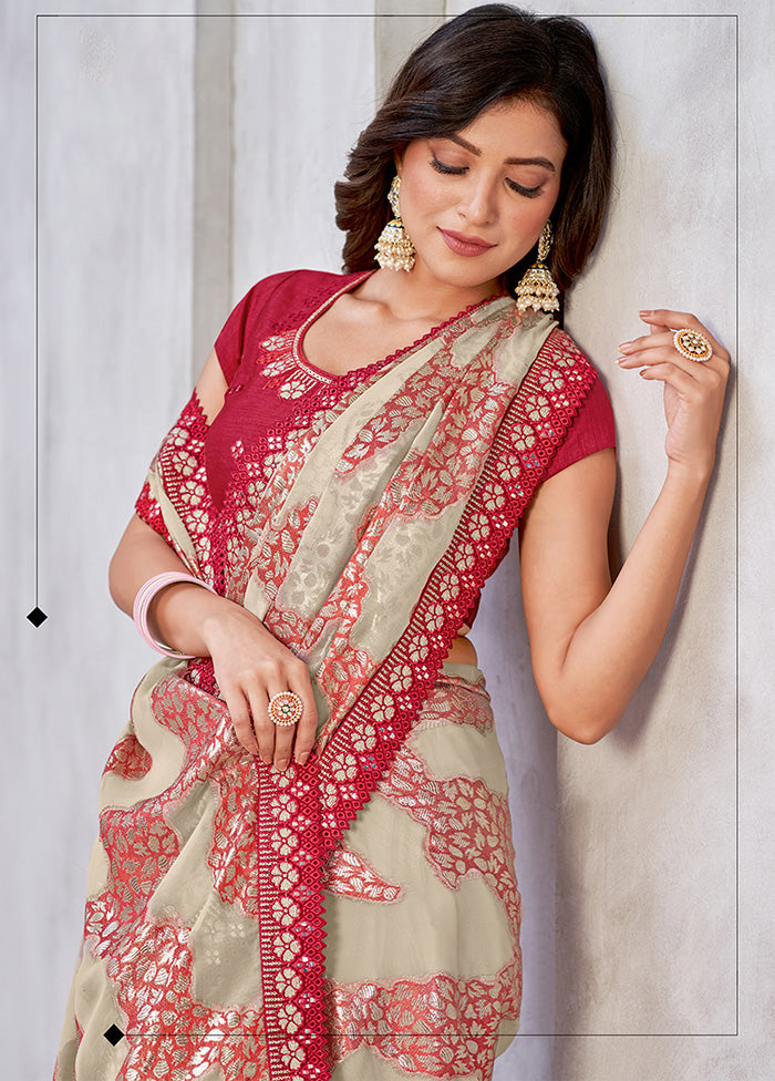 Red Spun Silk Saree With Blouse Piece - Indian Silk House Agencies