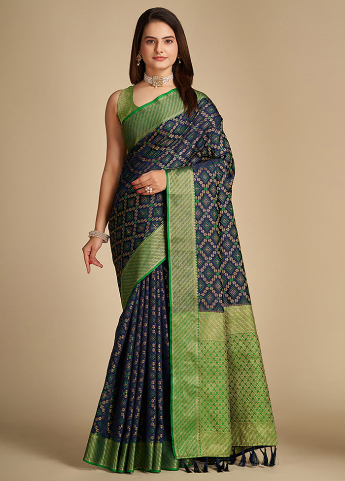 Navy Blue Spun Silk Saree With Blouse Piece - Indian Silk House Agencies