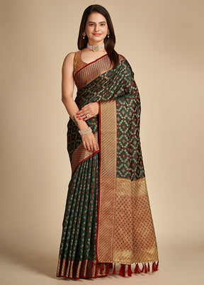 Green Spun Silk Saree With Blouse Piece - Indian Silk House Agencies