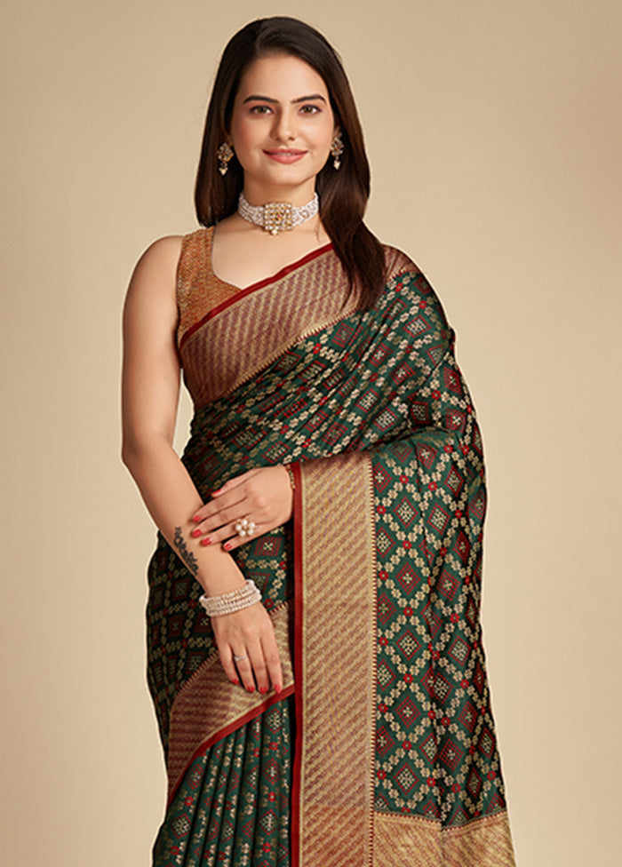 Green Spun Silk Saree With Blouse Piece - Indian Silk House Agencies