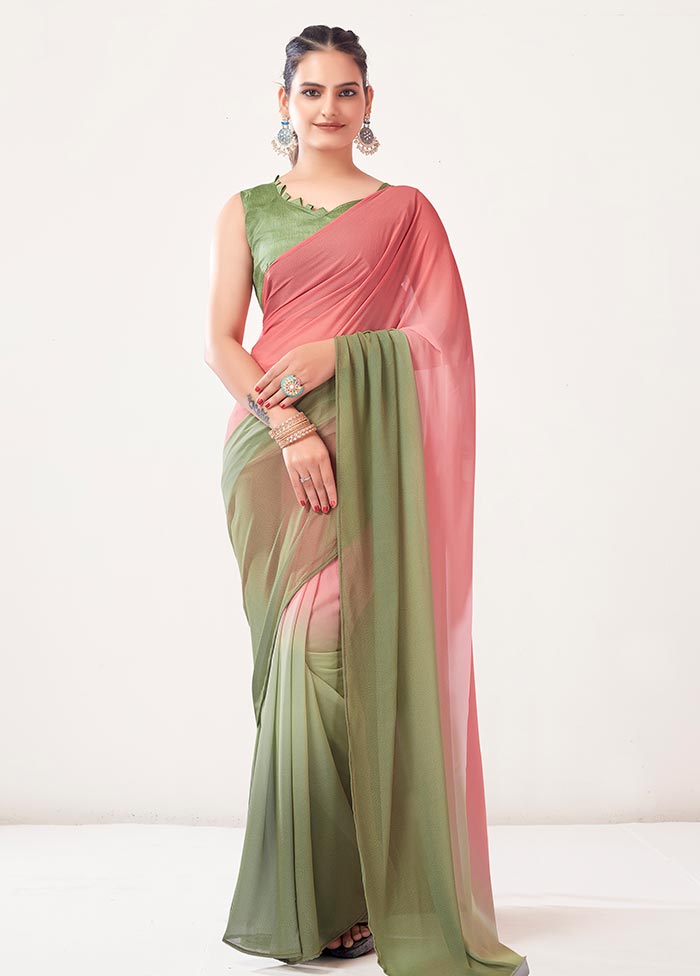 Mehendi Georgette Saree With Blouse Piece - Indian Silk House Agencies