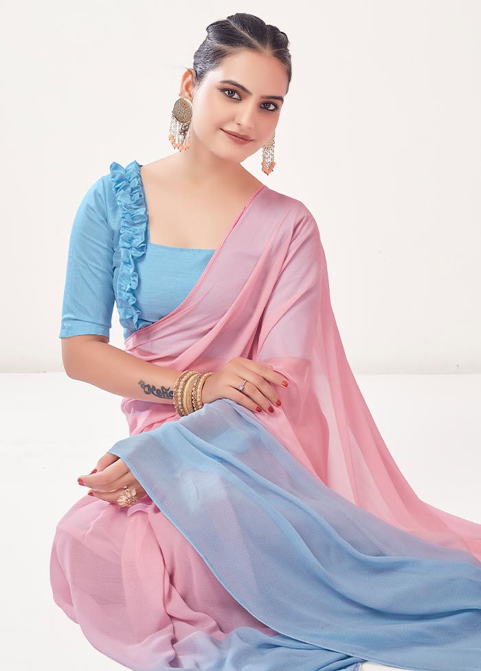Sky Blue Georgette Saree With Blouse Piece - Indian Silk House Agencies