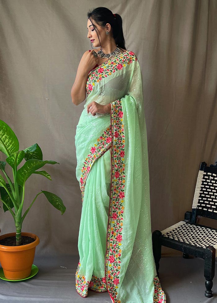 Sea Green Georgette Saree With Blouse Piece - Indian Silk House Agencies