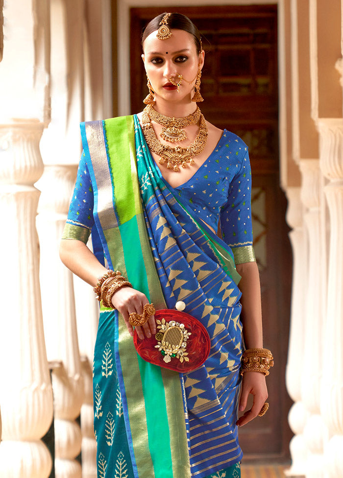 Teal Blue Spun Silk Saree With Blouse Piece - Indian Silk House Agencies