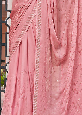 Peach Chiffon Silk Saree With Blouse Piece - Indian Silk House Agencies