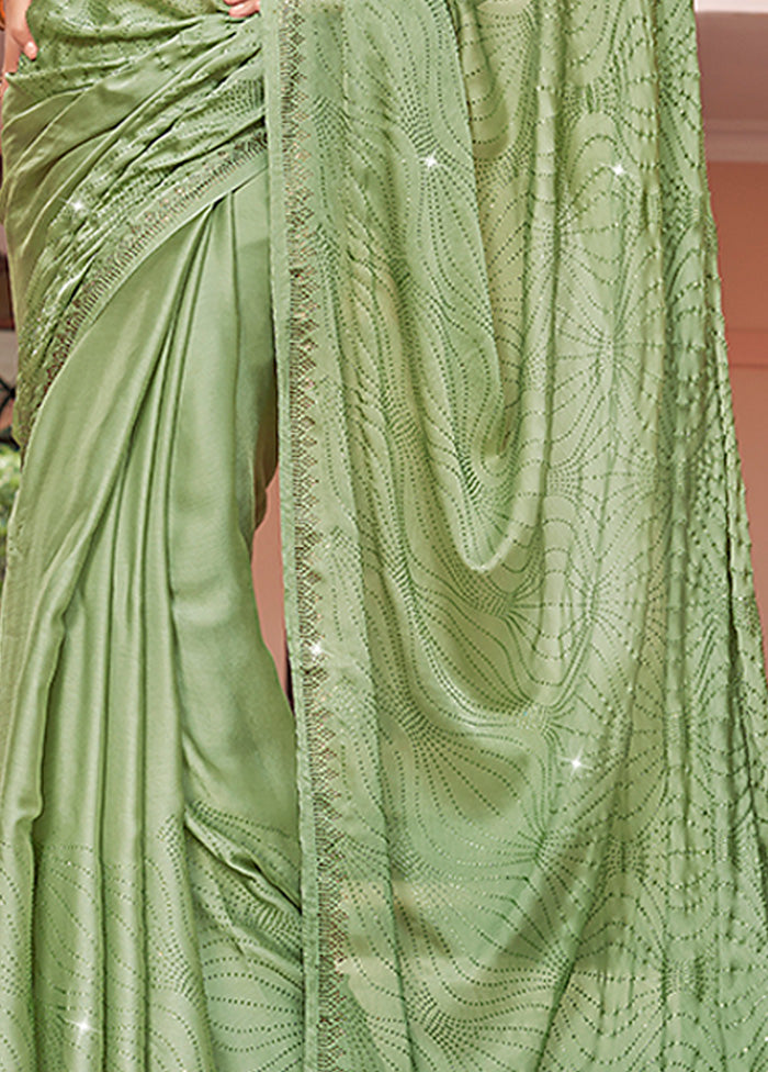 Pista Green Chiffon Silk Saree With Blouse Piece - Indian Silk House Agencies