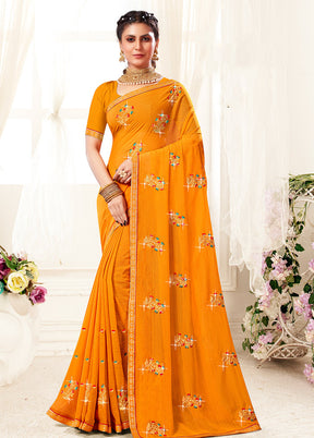 Yellow Georgette Saree With Blouse Piece - Indian Silk House Agencies