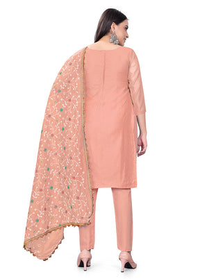 3 Pc Peach Unstitched Georgette Suit Set - Indian Silk House Agencies