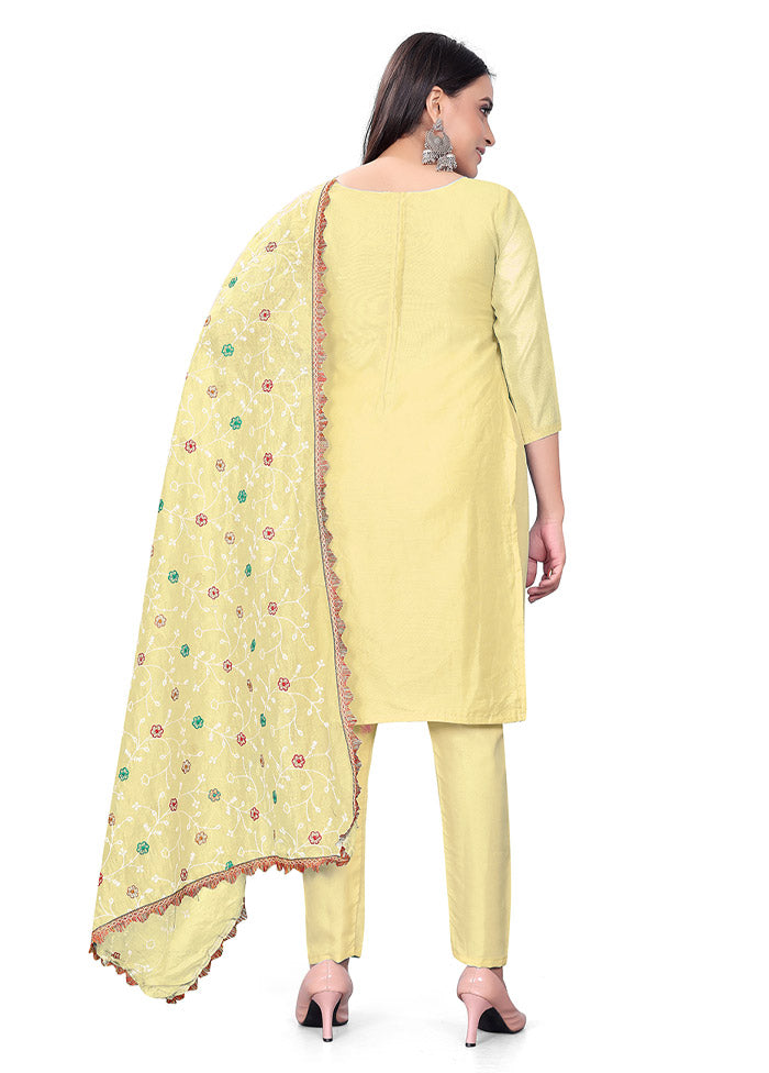 3 Pc Yellow Unstitched Georgette Suit Set - Indian Silk House Agencies