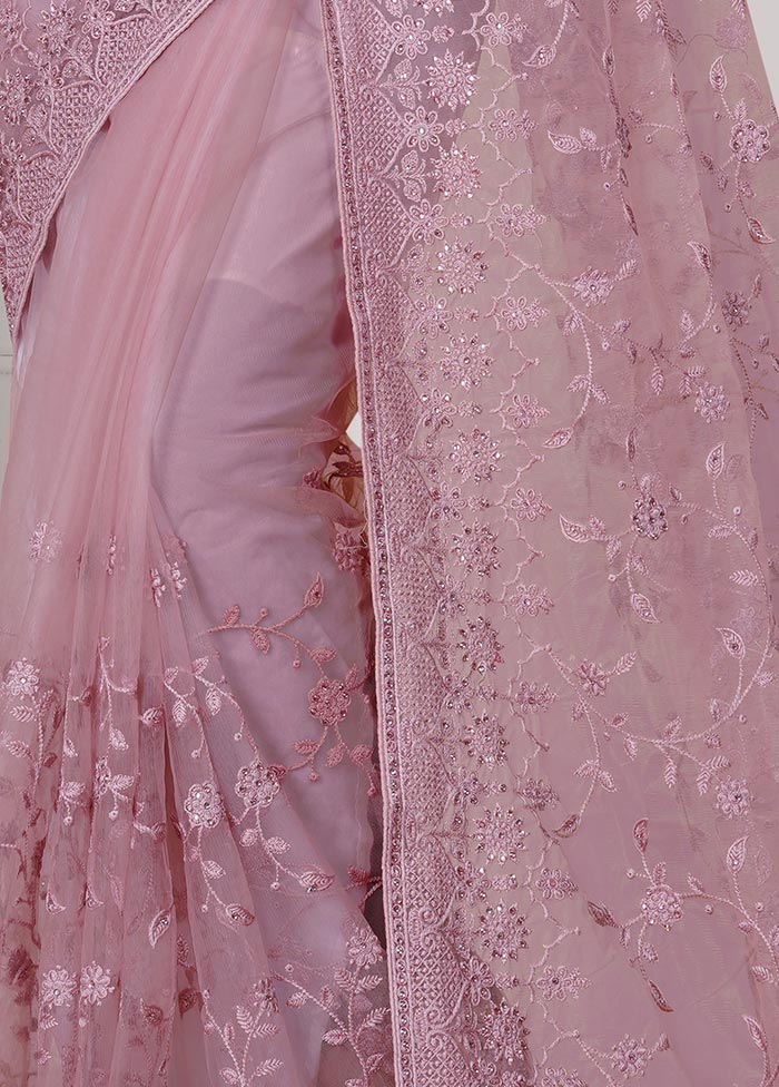 Dusty Pink Organza Saree With Blouse Piece - Indian Silk House Agencies