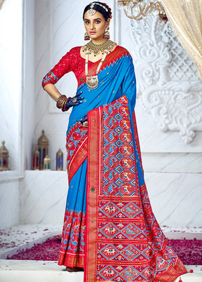 Blue Cotton Saree With Blouse Piece - Indian Silk House Agencies