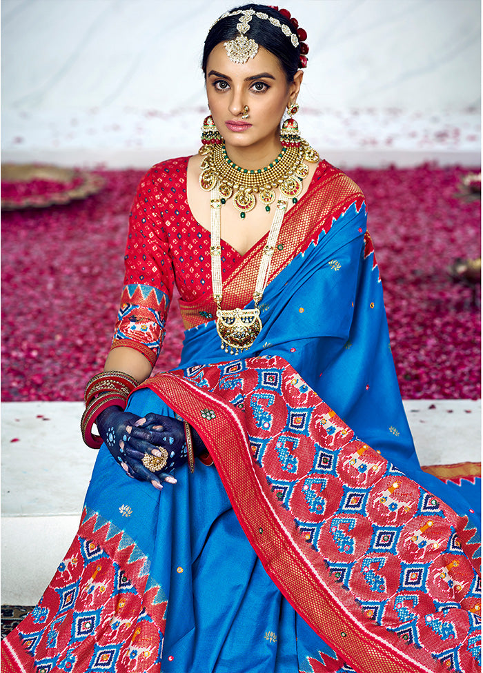 Blue Cotton Saree With Blouse Piece - Indian Silk House Agencies