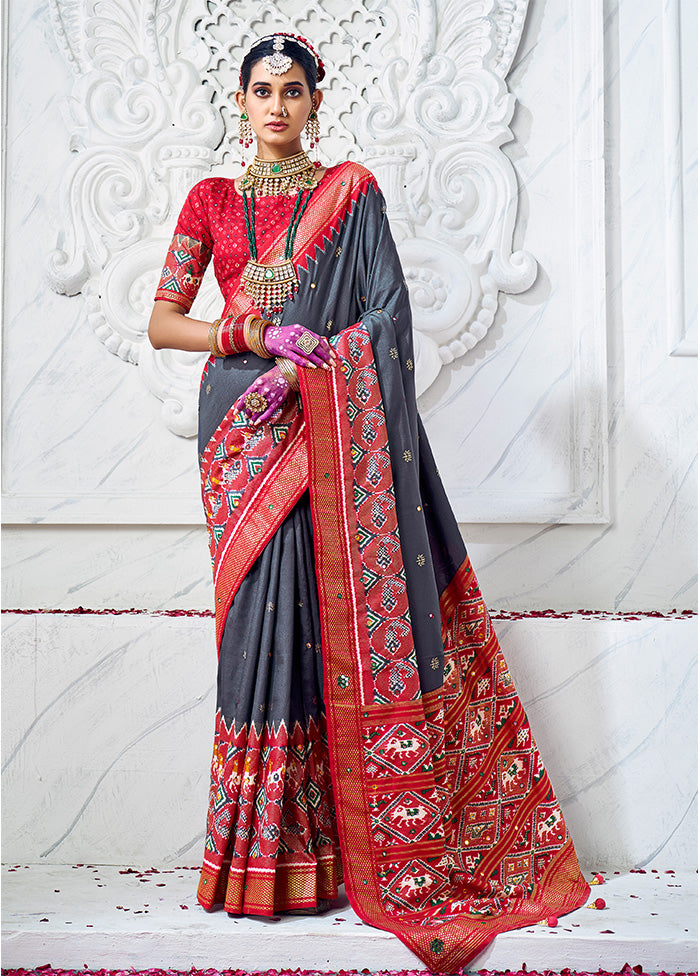 Grey Cotton Saree With Blouse Piece - Indian Silk House Agencies