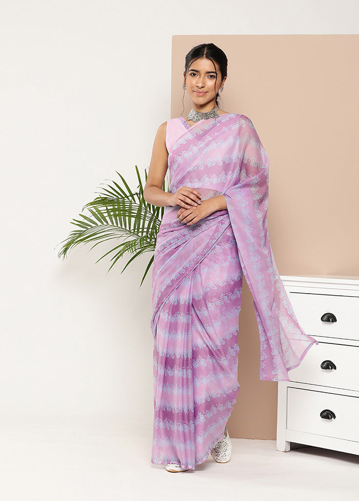 Purple Chiffon Silk Saree With Blouse Piece - Indian Silk House Agencies