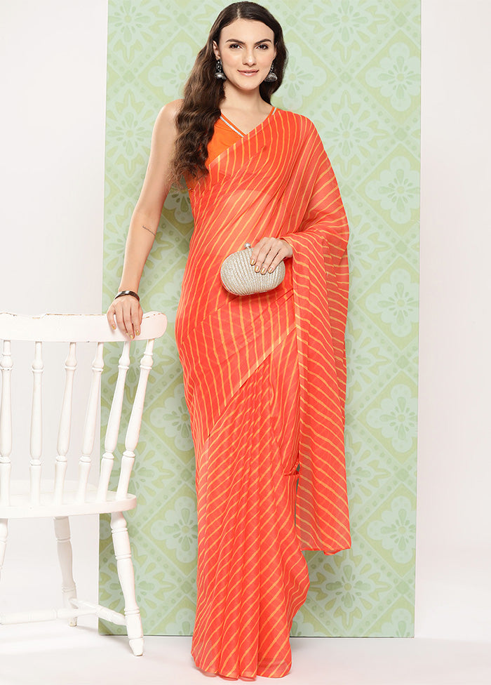 Orange Chiffon Silk Saree With Blouse Piece - Indian Silk House Agencies