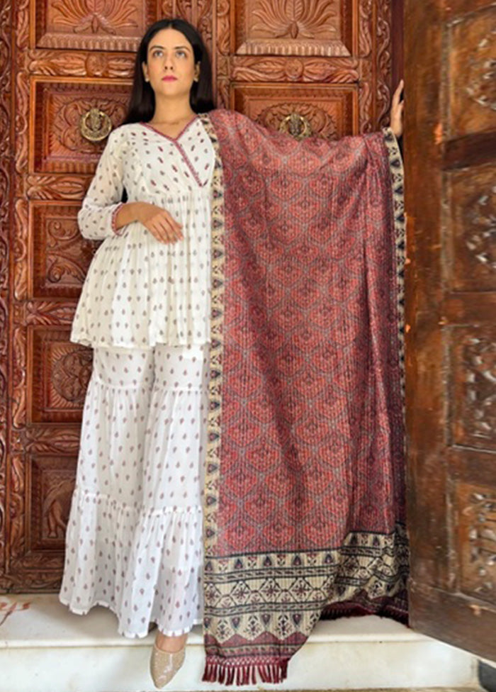 3 Pc White Readymade Georgette Suit Set - Indian Silk House Agencies