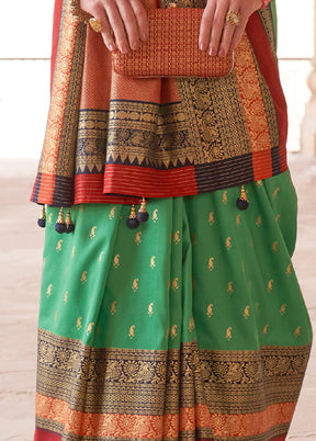 Olive GREEN Dupion Silk Saree With Blouse Piece - Indian Silk House Agencies