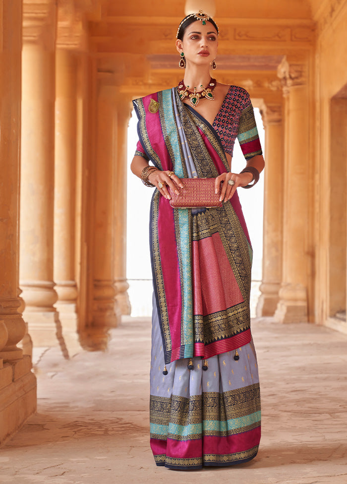 BLUE Dupion Silk Saree With Blouse Piece - Indian Silk House Agencies
