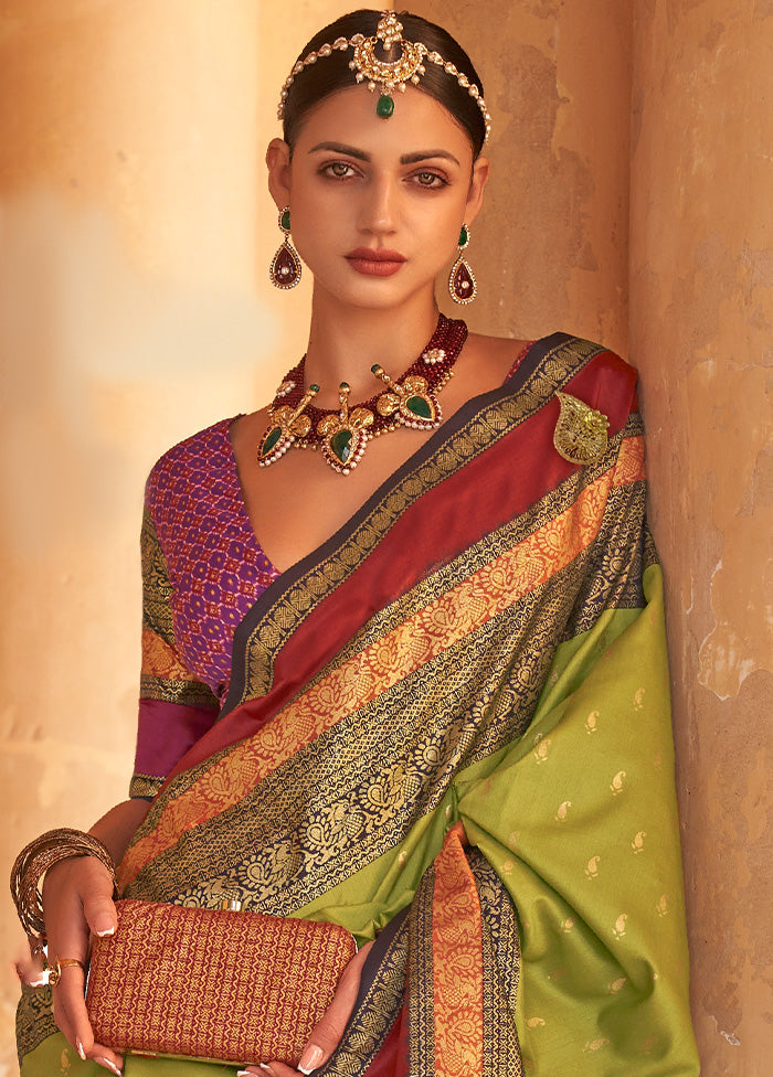 GREEN Dupion Silk Saree With Blouse Piece - Indian Silk House Agencies
