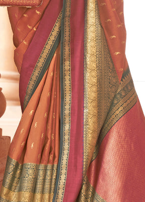 BROWN Dupion Silk Saree With Blouse Piece - Indian Silk House Agencies