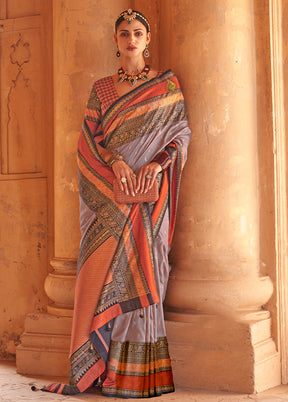 GREY Dupion Silk Saree With Blouse Piece - Indian Silk House Agencies