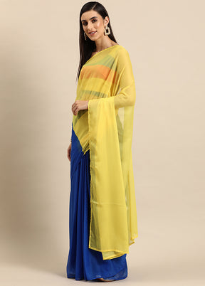 Blue Chiffon Silk Saree With Blouse Piece - Indian Silk House Agencies