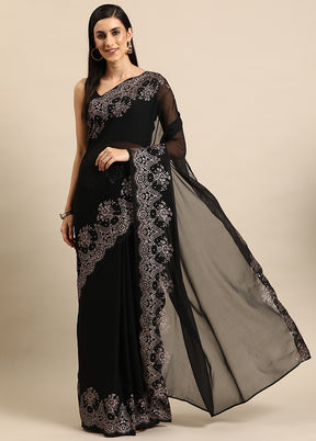 Black Chiffon Silk Saree With Blouse Piece - Indian Silk House Agencies