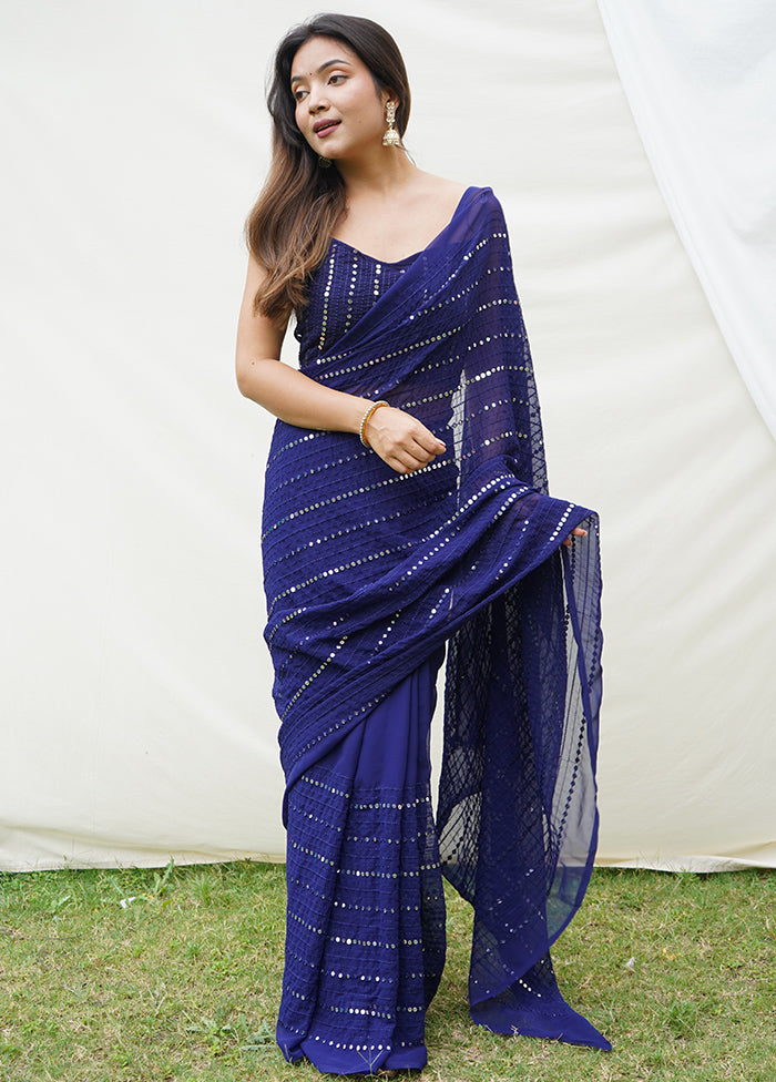 Blue Georgette Saree With Blouse Piece - Indian Silk House Agencies