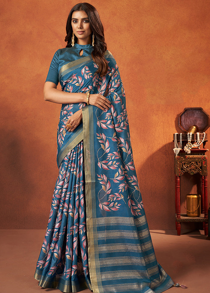 Blue Spun Silk Saree With Blouse Piece - Indian Silk House Agencies