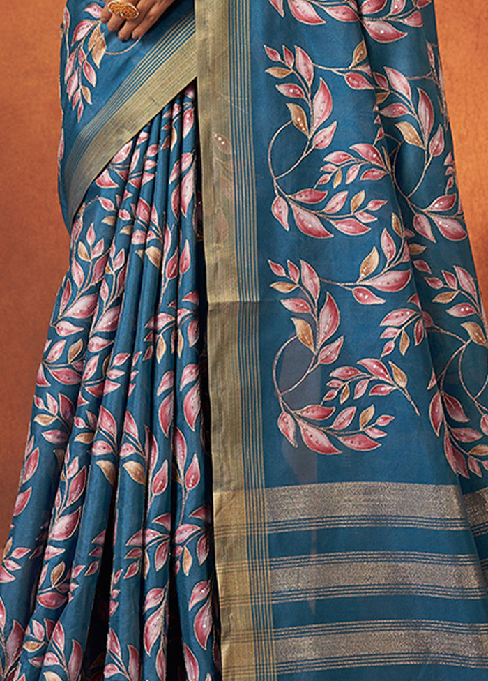 Blue Spun Silk Saree With Blouse Piece - Indian Silk House Agencies