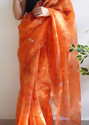 Orange Organza Saree With Blouse Piece - Indian Silk House Agencies