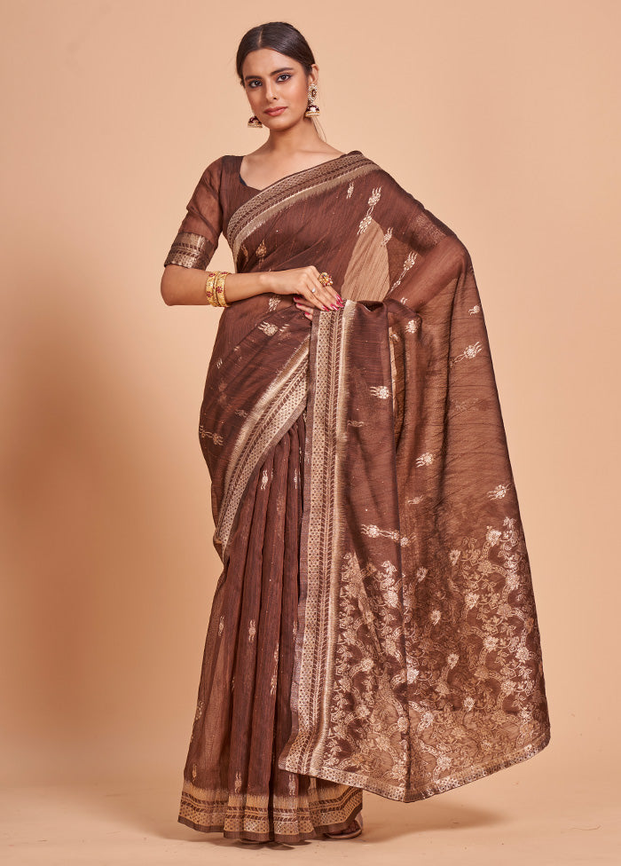 Coffee Cotton Saree With Blouse Piece - Indian Silk House Agencies