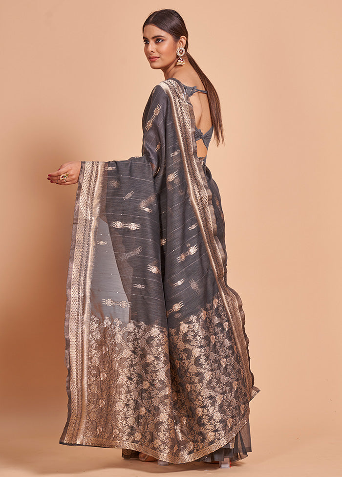 Grey Cotton Saree With Blouse Piece - Indian Silk House Agencies