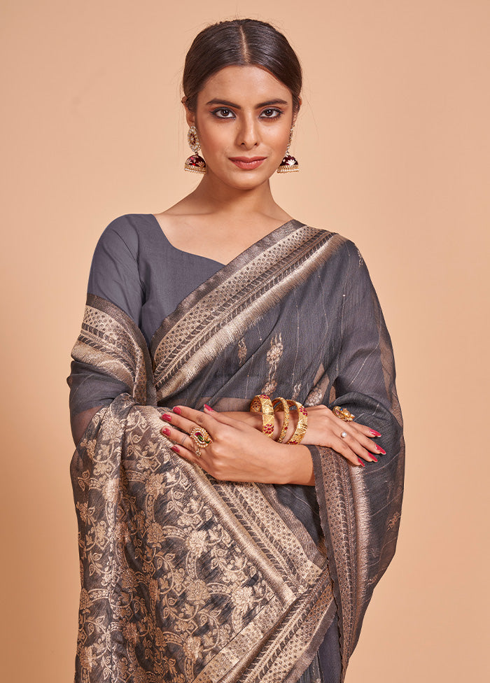 Grey Cotton Saree With Blouse Piece - Indian Silk House Agencies