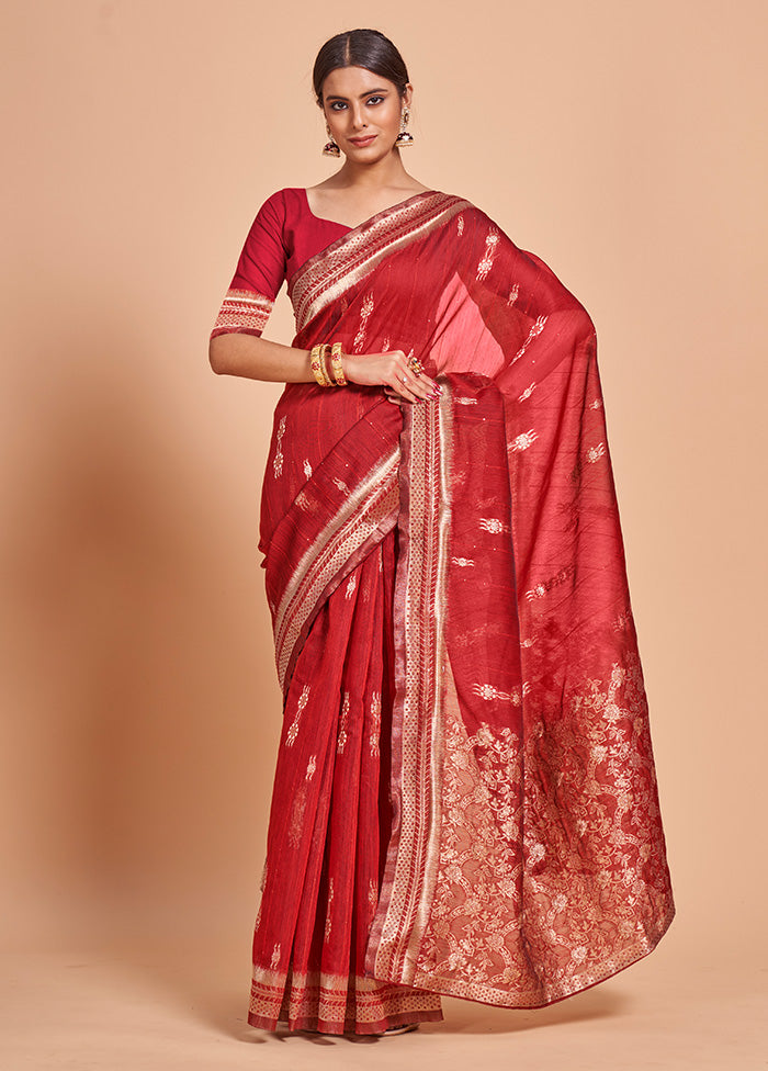 Red Cotton Saree With Blouse Piece - Indian Silk House Agencies