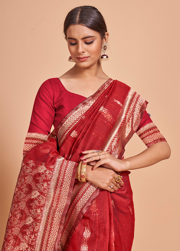 Red Cotton Saree With Blouse Piece - Indian Silk House Agencies