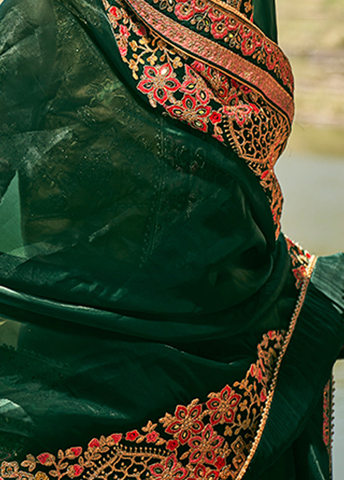 Green Silk Saree With Blouse Piece - Indian Silk House Agencies
