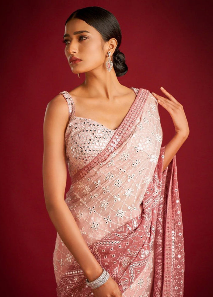 Peach Georgette Saree With Blouse Piece - Indian Silk House Agencies