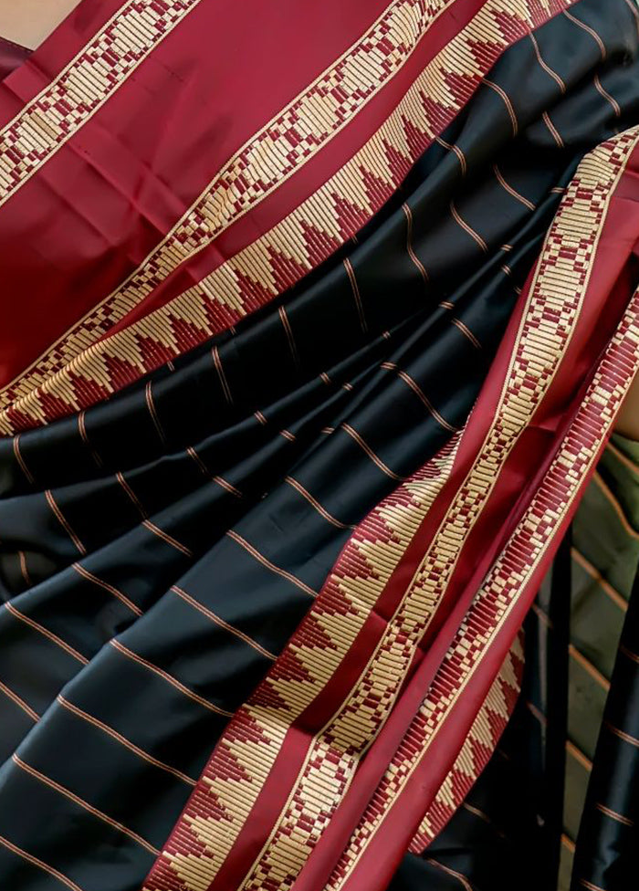 Black Dupion Silk Saree With Blouse Piece - Indian Silk House Agencies